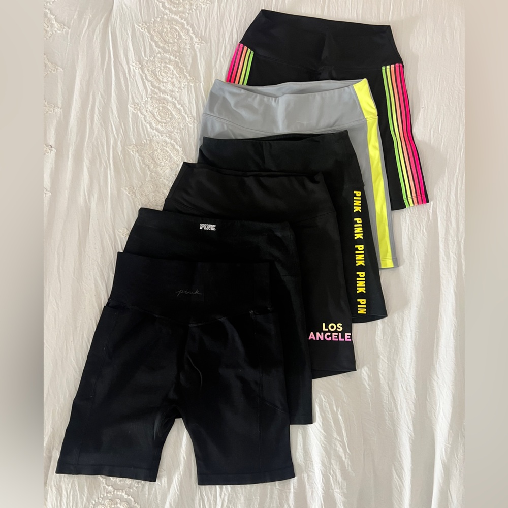 6 PINK Victoria's Secret Shorts - Black, Gray, and Neon Accents